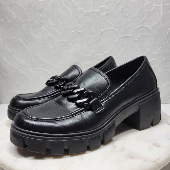 Madden Girl Hoxtonn Chunky Platform Loafer Womens 8 Black Chain Lug Sole‎ Grunge - Picture 4 of 15